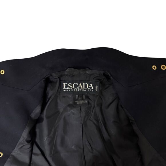 Escada Margaretha Ley Navy Blue Wool Blazer with Gold Grommets Size 36 US 4 - Picture 7 of 8